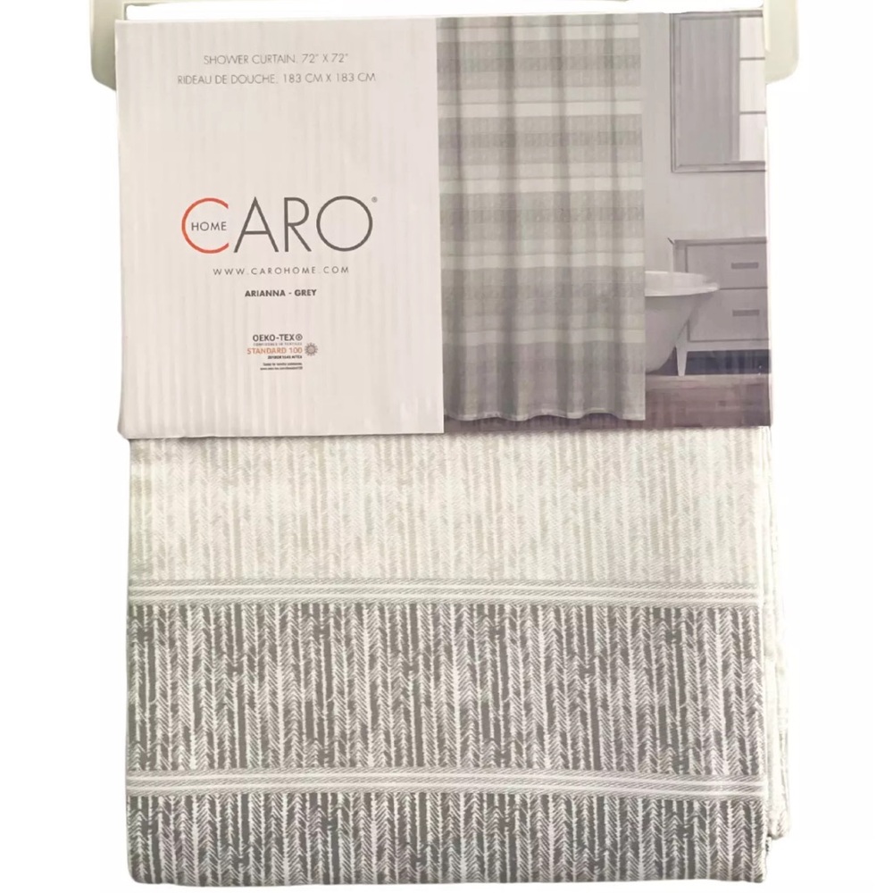 CARO Home 72" x 72" Cotton Blend Arianna Stripe Gray & Silver Shower Curtain NEW